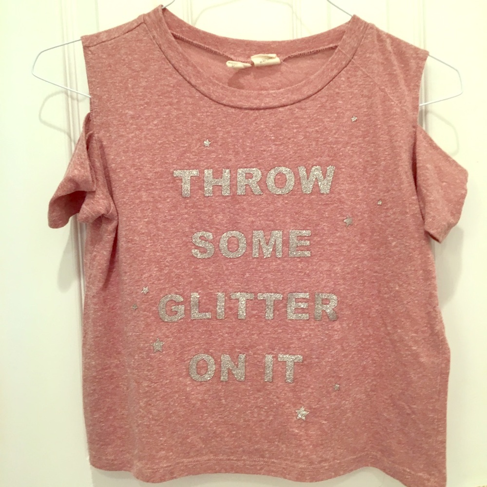 Girls pink glittery cold shoulder shirt size L